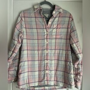 LL Bean Womens Fleeced Lined Gray & Pink Plaid Shirt XXS